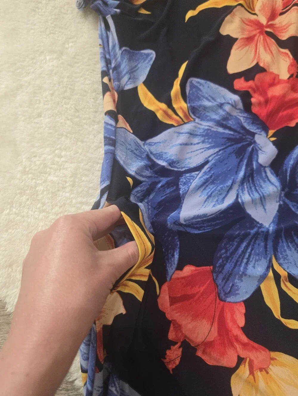 Attitudes by Renee Blue Floral Como Jersey Flutter Sleeve Maxi Dress, MT